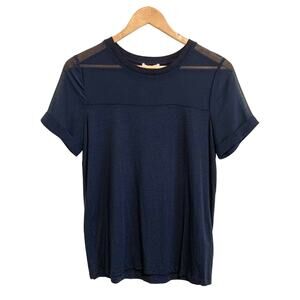 Warehouse Navy Blue Short Sleeve Sheer Top Blouse